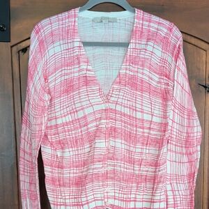 LOFT Pink and White Checkered Sweater